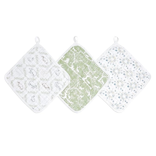 aden + anais Essentials Washcloth 3-Pack, Super Soft 100% Cotton Muslin, Gentle on Skin, 3 Absorbent 11x11 Layers, Softer with Every Use, Perfect for Babies, Infants, Toddlers, Harmony