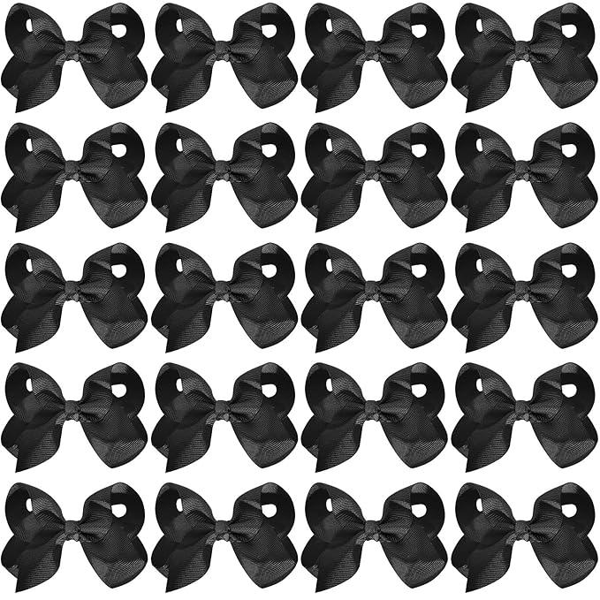 20Pcs 4" Hair Bows,Grosgrain Ribbon Solid Color Hair Bow with Alligator Clips,Hand-made Toddler Black Bows Hair Accessories for Girls Kids Children Little Teen (Black)