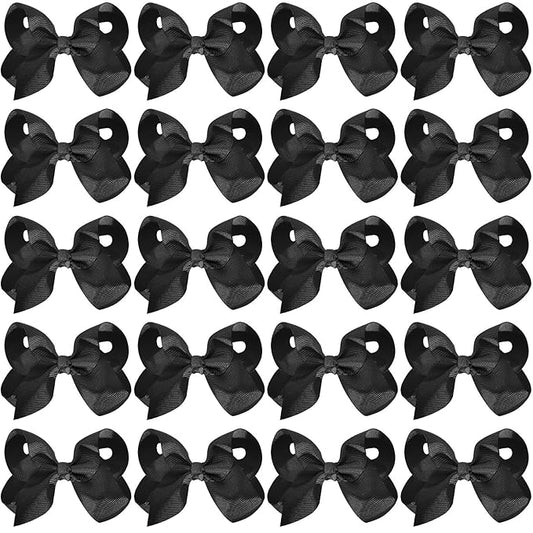 20Pcs 4" Hair Bows,Grosgrain Ribbon Solid Color Hair Bow with Alligator Clips,Hand-made Toddler Black Bows Hair Accessories for Girls Kids Children Little Teen (Black)