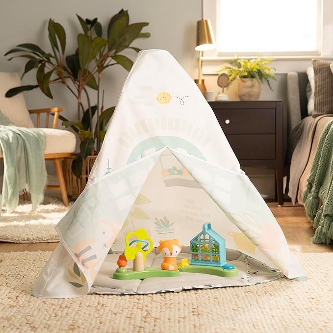 Ingenuity Tummy-to-Toes 6-in-1 Milestone Center, Play Gym, Foldable Mat, Music and Nature Sounds, Lights, Activity Jumper, Table, Playhouse, for Ages 0-48 Months