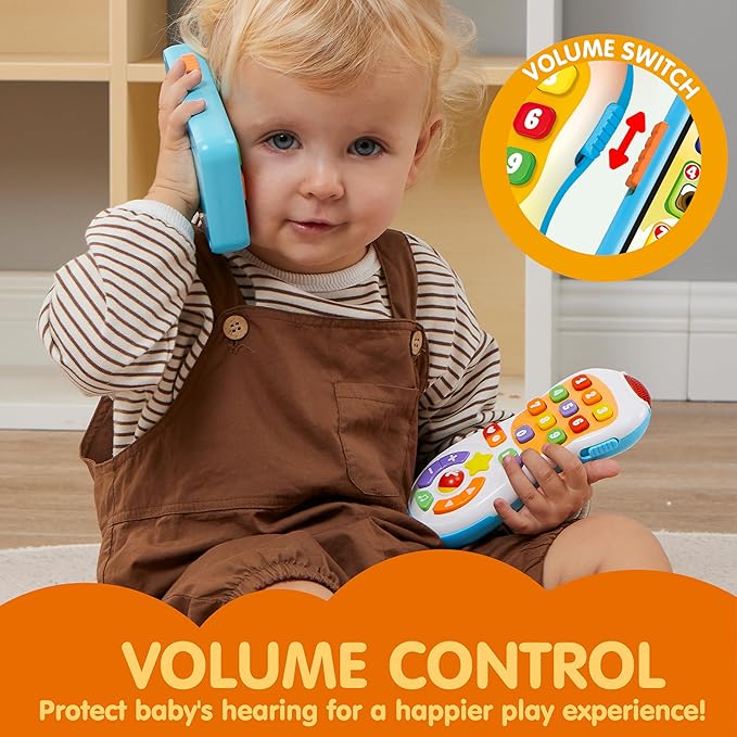 JOYIN Upgraded Toy Phone and Remote Control Set, 90+ Music and Learning Phrases, Baby Toys 6-12 Months, Toddler Birthday Gifts for 1 2 3+ Year Old Girs Boy