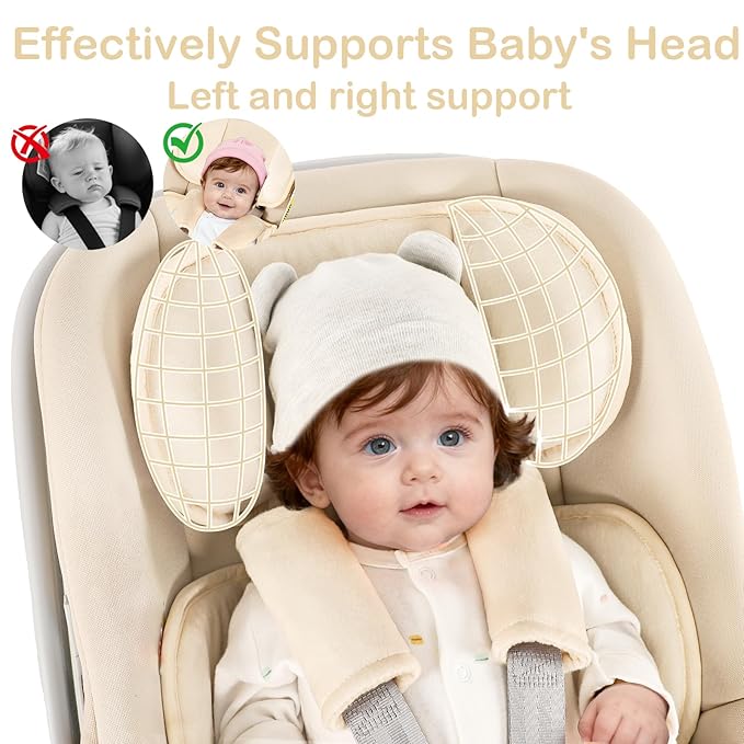 Hooyax Infant Car Seat Insert with Ultra-Thick Head Support - Universal 3-in-1 Baby Car Seat Cushion Set, Dual-Sided Newborn Carseat Insert for Carseat, Stroller, Bouncer, Swing(Apricot)