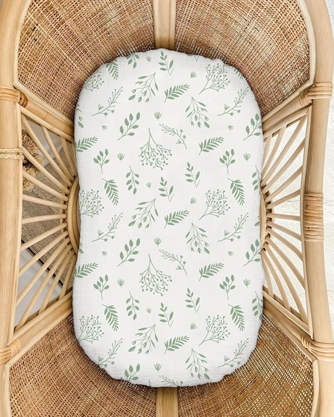 Muslin Baby Lounger Cover 2 Pack, Soft Breathable Newborn Lounger Pillow Cover for Boys Girls Infant (Leaf C & Sage)