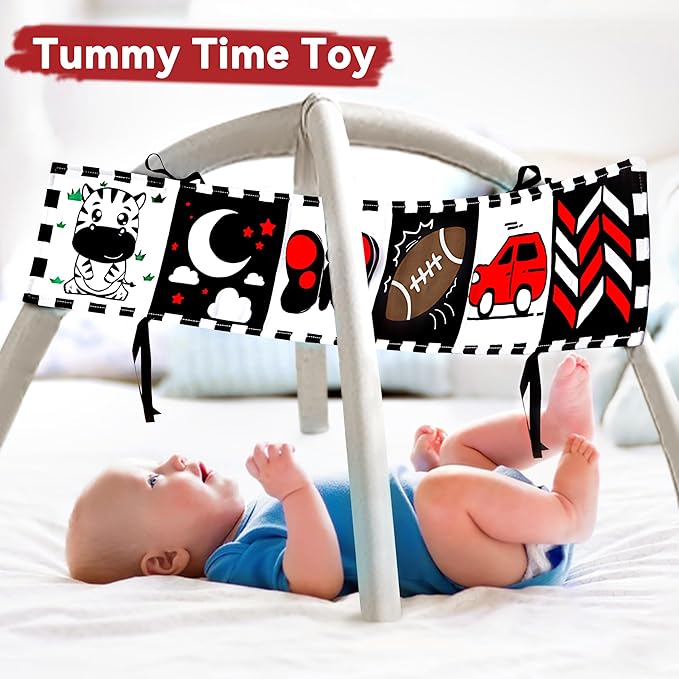Yeeeasy Tummy Time Baby Toys for Newborn 0-6 Months, Double-Sided High Contrast Black and White Baby Book with Mirror, Montessori Sensory Crinkle Soft Toys for Infant Brain Development 0-12 Months