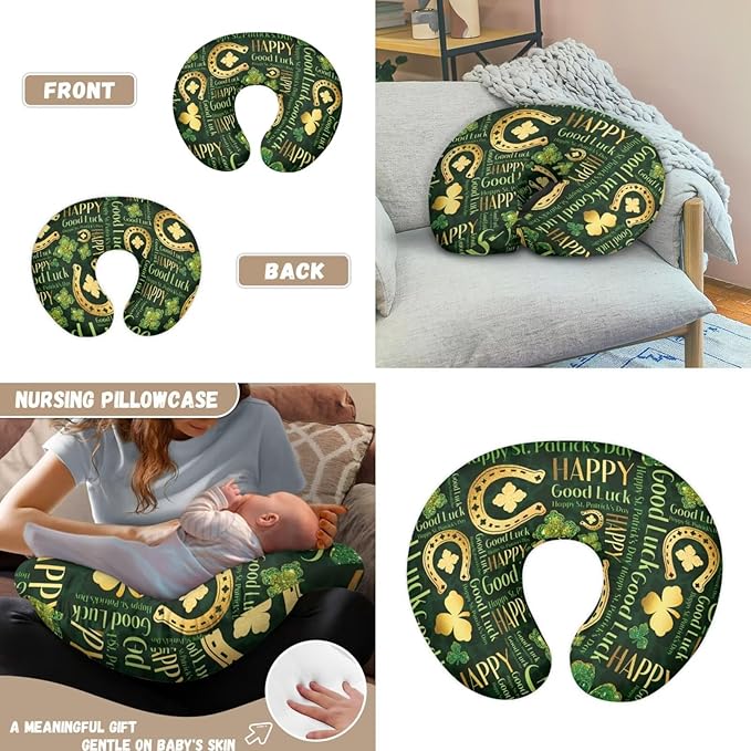 Horseshoes Basket Covers for Baby Infant Carseat Canopy Clover Nursing Pillow Cover for Baby Boy Girl Newborn Replaceable Cuddle Pillow Slipcover St Patricks Day Luck