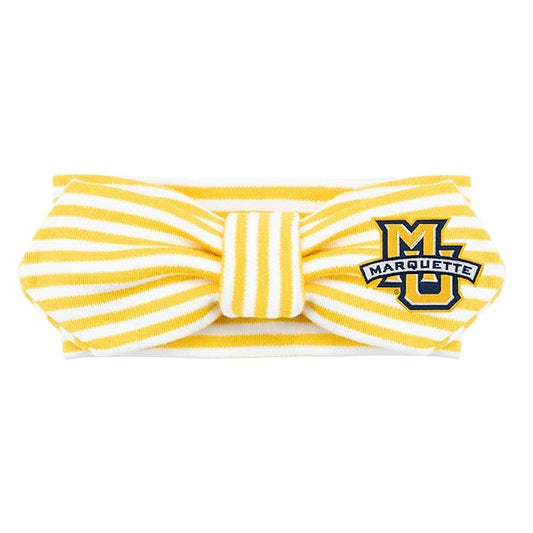 Creative Knitwear Marquette Golden Eagles Infant Girls Gold/White Striped Hair Knot Headband Embroidered Logo - Size Newborn - 4T