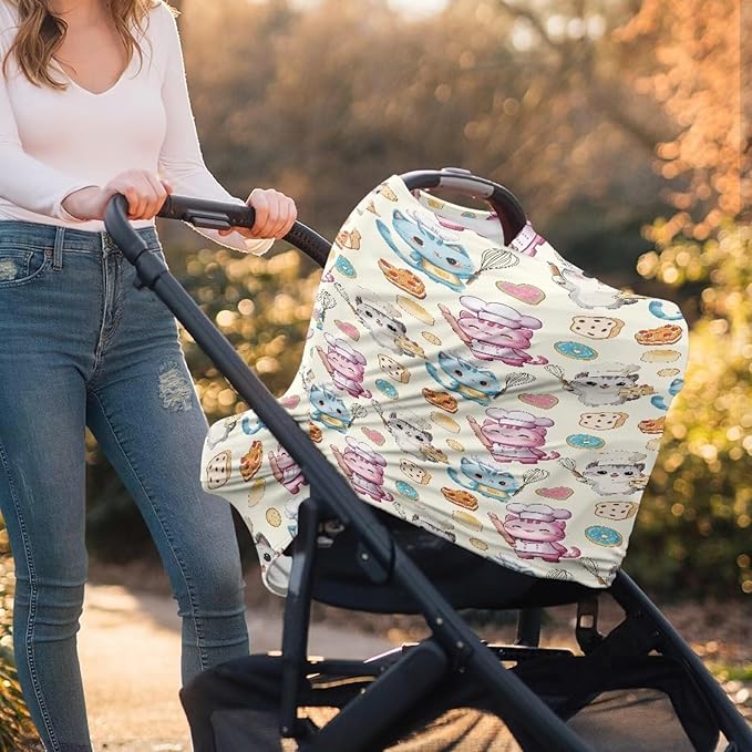 AFPANQZ Cartoon Cats Baby Car Seat Canopy Nursing Cover Sunflower Breastfeeding Scarf Shopping Cart Covers Stroller Sunshade High Chair Cover Car Seat Covers Girls