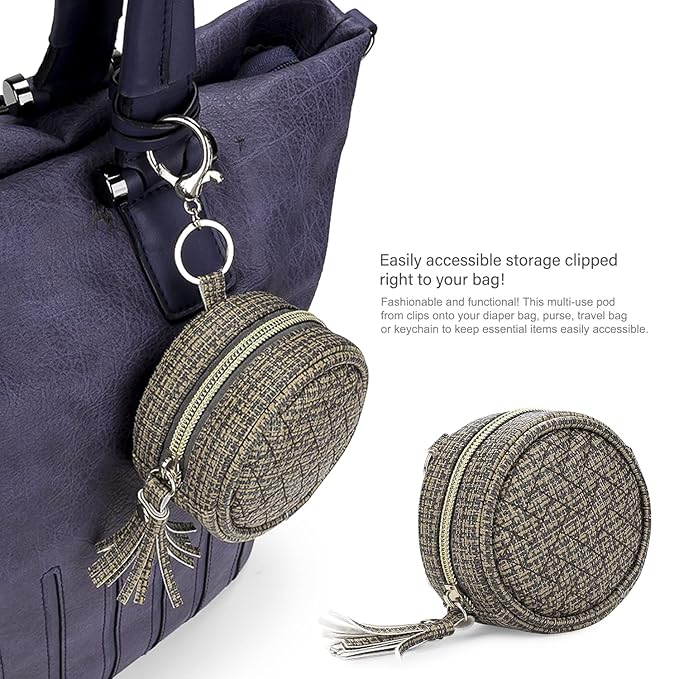 MOMIGO Pacifier Case Bag - Leather Pacifier Holder with Clip for Diaper Bag Stroller Purse Charm, Holds 2 Pacifiers Outdoor Travel (Weave Brown)