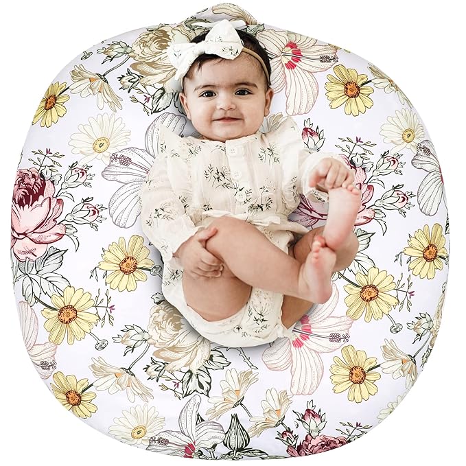 Newborn Lounger Cover for Boys Girls, Removable Cover for Infant Lounger Pillow, Soft Snug Fitted Baby Lounger Slipcover,Floral