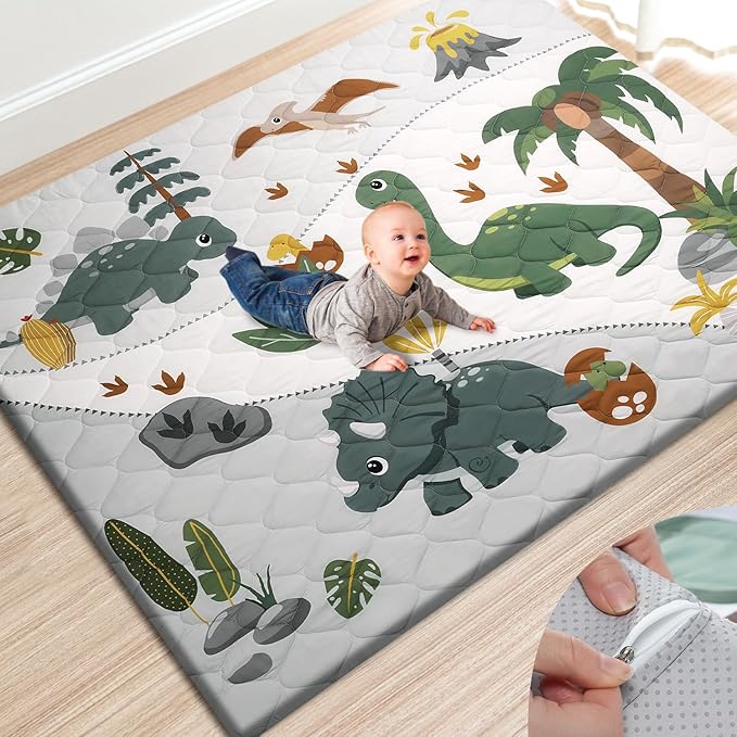 TINYHARBO Premium Foam Baby Play Mat 71x59 – Removable & Machine Washable Cover, Extra Thick Padding Playpen Mat, Non-Slip Crawling Mat, Easy to Clean for Infants, Toddlers & Babies