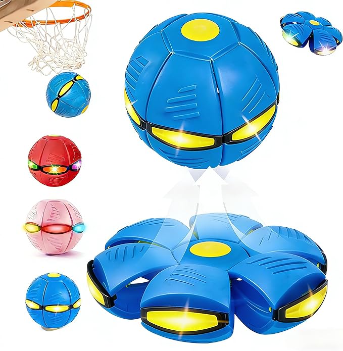 Magic Bouncing Ball with 6 LED Lights, 2-in-1 Flying Saucer Ball, Pop-Up Transform, Explosion-Proof,Gift Pack, Interactive Toy for Indoor & Outdoor Parent-Child Sports