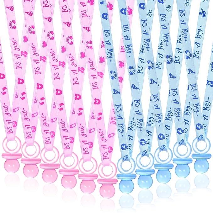 36 Pieces Baby Shower Pacifiers Necklace, Cute Acrylic Pacifier Necklaces for Baby Shower Games Charm, Party Favors, Gender Reveal Necklaces Decorations DIY, Gender Reveal Table Scatter(Blue&Pink)