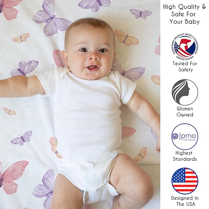 Sweet Jojo Designs Pink/Purple Shabby Chic Butterfly Girl Baby Play Mat Tummy Time Activity, Toddler Floor Infant Playmat - Colorful, Butterflies, Pastel, Lilac, Watercolor, Blush, Yellow, Lavender