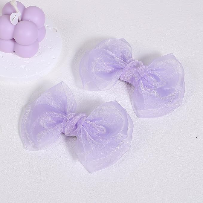 Purple Mesh Ribbon Hair Bows Clips 4" Organza Alligator Barrettes Hairpins for Girls Cute Halloween Costume Mermaid Birthday Dress Decor Accessories Back School Xmas Gift