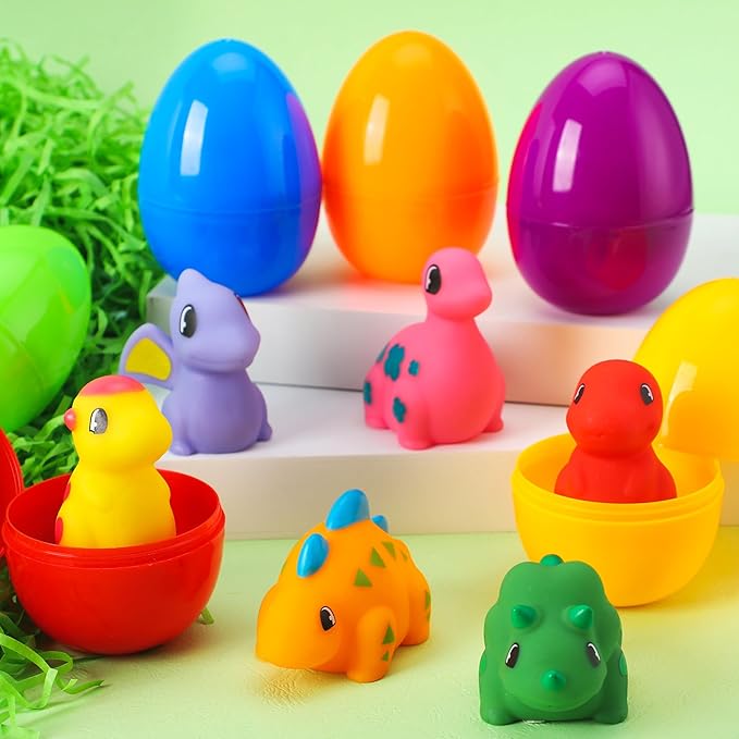 JOYIN 6 Pcs Pre-Filled Easter Eggs with Light-up Floating Dinosaur Bath Toys for Kids Toddlers Easter Eggs Hunt, Basket Stuffers/Fillers, Party Favor, Classroom Prize Supplies