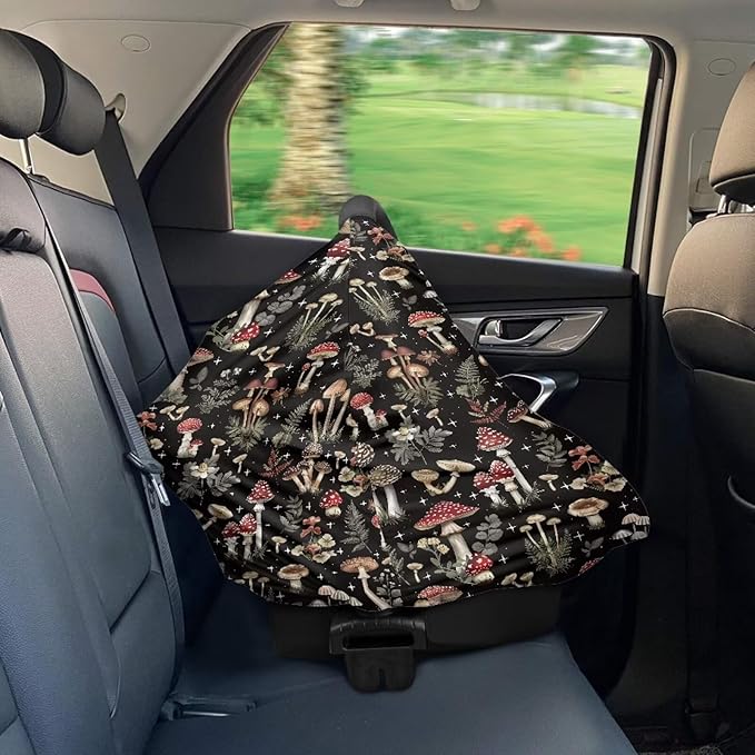 Car Seat Covers for Babies-Vintage Mushroom Print Multi-use Breastfeeding Cover Carseat Canopy Cover Infant Stroller Covers for Boys and Girls