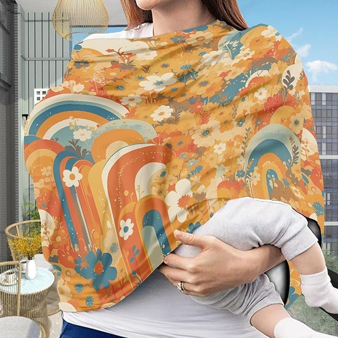 AFPANQZ Flowers Baby Car Seat Covers for Girls Multifunctional Infant Car Seat Canopy Nursing Breastfeeding Scarf Shield Soft Breathable Stretchy 360 Coverage for Babies