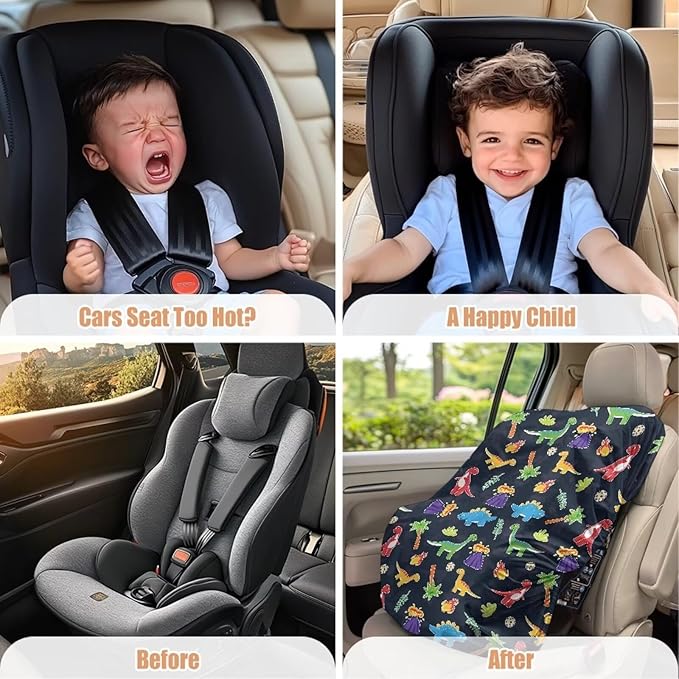 XYZCANDO Dinosaurs Summer Baby Car Seat Cover Cartoon Car Seat Sun Cover for Baby Stretch Summer Carseat Cover Protect from Sun/Hot Days Novelty Toddler Car Accessories Gift for Her