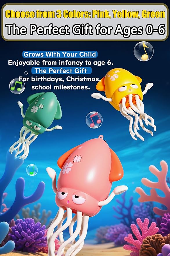 Magic Dancing Octopus Toy with LED Lights & Music – Interactive Crawling & Walking Toy, Auto Obstacle Avoidance, USB Rechargeable, Fishing Game Included – Fun Gift for Kids Ages 3-6 Years (Yellow)