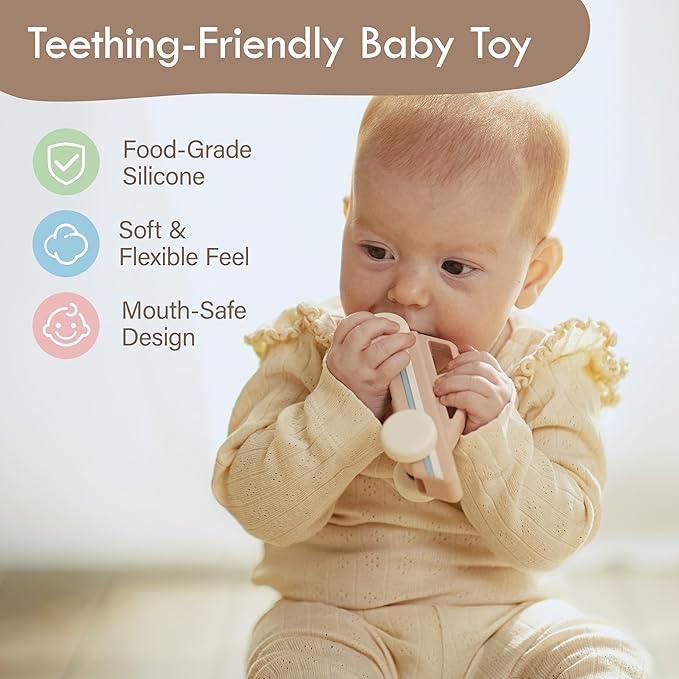 Moonkie Food Grade Silicone Toy Cars for Babies & Toddlers, Push and Go Baby Car Toys 6–12 Months, Hollow Design Infant Toys, Baby Teething Toys 4–6 Months, Birthday Gifts for Boys & Girls, 3 Pack