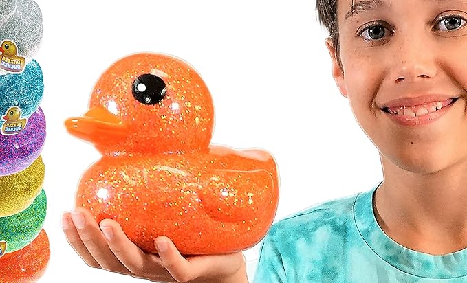 JA-RU Giant Glitter Rubber Ducks (1 Duck Assorted) 7" Large Rubber Duck. Kid Bath Toys. Stress Relief Fidget. Beach & Pool Toy. Baby Shower & Birthday Party Favors. 4346-1s