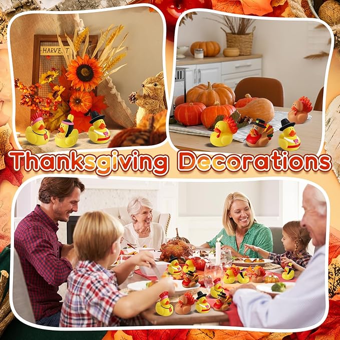 24 Pcs Thanksgiving Rubber Ducks, Thanksgiving Themed Ducks Bulk Turkey Ducks, Thanksgiving Party Favors Supplies for Kids Adults, Fall Duck Bathtub Bathing Toy for Holiday Autumn Table Centerpiece
