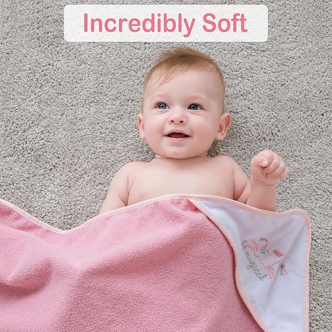Viviland Baby Towels and Baby Wash Cloths Set Hooded Baby Towels Baby Wipes Absorbent Bath Face Towels Burp Cloths or Face Towels for Girl Boy 6-Pack Size 28 x 28 Inch(Unicorn Rainbow)