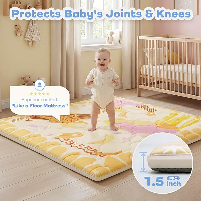 1.5" Thicker Baby Play Mat for Floor, 50x50 Removable & Machine Washable Cover Playpen Mat Softness Foam Mats, Easy-Clean Hygienic, Comfort Safety Kids Crawling (Wonder Space)