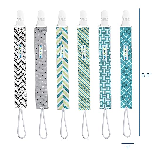 Pacifier Clip by Enovoe - 6 Pack of Pacifier Clips - Stylish Teething Ring Pacifier Holder Clip for Baby Boys and Girls - Multicolor - binkie Clip Baby Pacifier