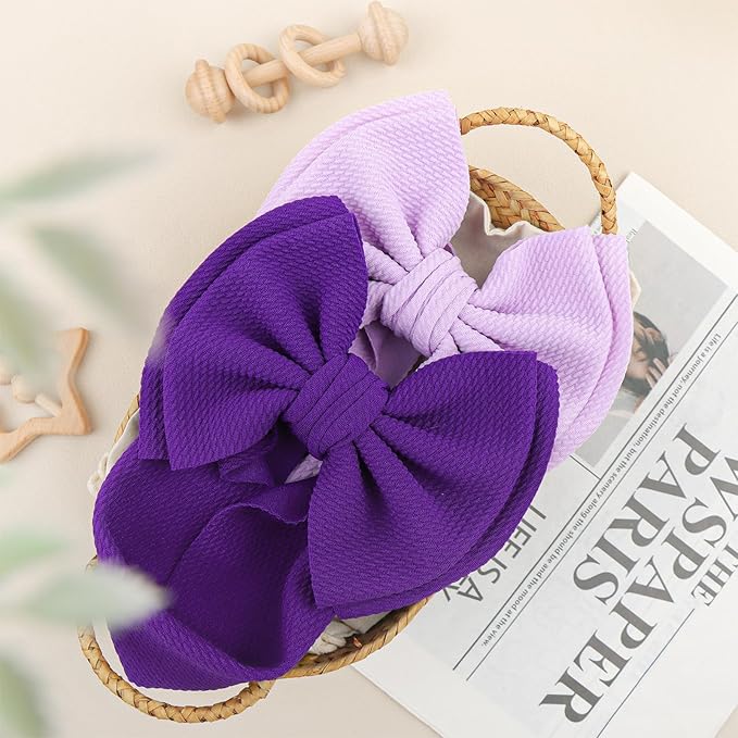 YanJie 2PCS 7'' Super Durable Soft Knot Headbands with Hair Bows Infant Toddlers Kids Hair Accessories Violet Purple Headband for Newborn Baby Girls