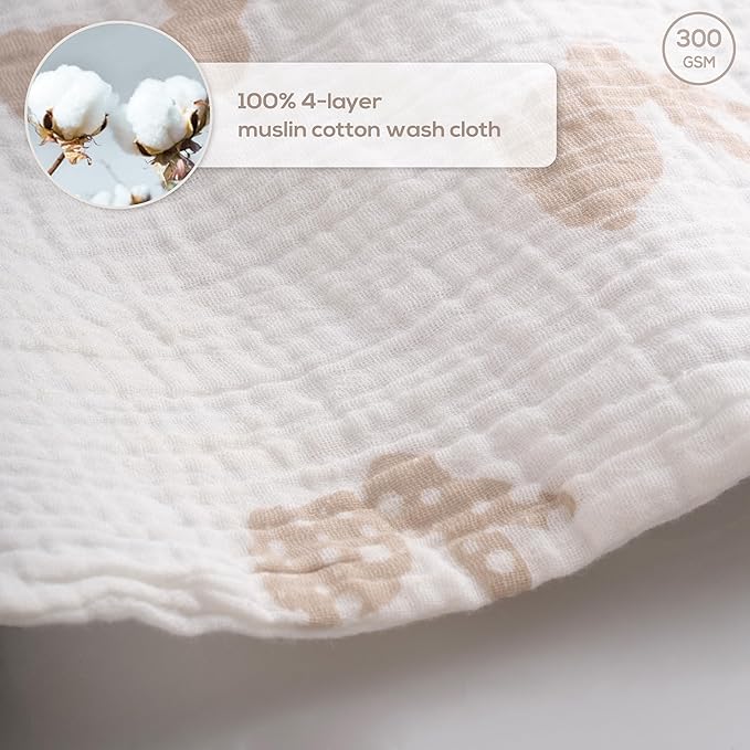Muslin Baby Washcloths for Newborns, Pack of 8, 11"x11", Super Soft Cotton, Absorbent and Gentle, Baby Cotton Wipes, Baby wash Cloths