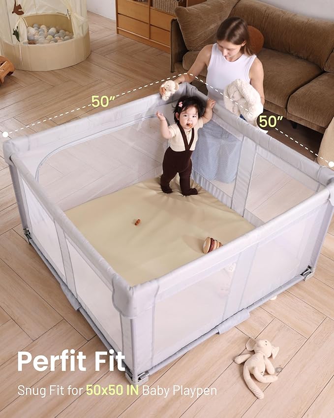 Hikiddy Baby Floor Play Mat : 2-in-1 Padded Foam Play Mat for Playpen & Ball Pit for Infants and Toddlers