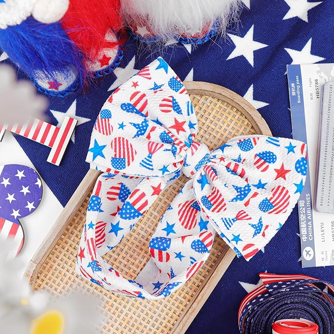 YanJie 7'' 1pcs 4th of July Baby Headbands Girl Hair Accessories with American Flag in Heart Patterns Independence Day Toddler Hair Wrap Girl Outfits
