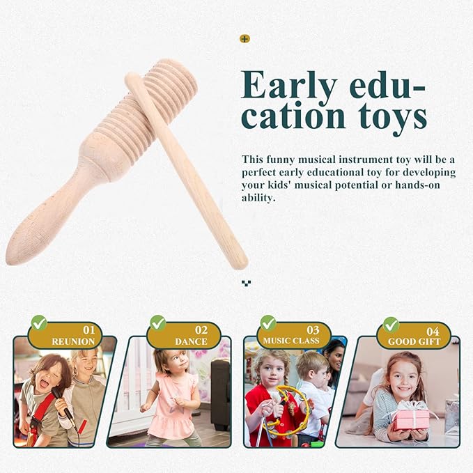 Kisangel Wood Guiro Instrument, Percussion Tone Block with Rhythm Sticks, Educational Musical Instruments Craft for Preschool Wooden Baby Toys