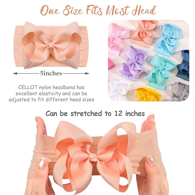CÉLLOT 20 Colors Baby Bow Wide Turban Headbands Girls Big 5 inches Hair Bows Head Wraps Newborn Infants Toddlers Hairbands