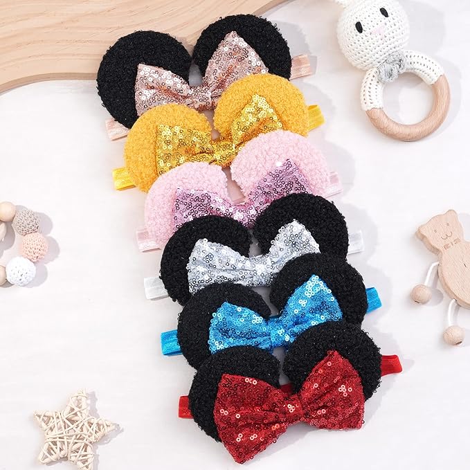 CellElection 6 Pack Baby Girls Sequin Headbands 6Inch Large Big Sparkly Glitter Sequin Hair Bows Headband for Newborn Infant Toddlers Babies