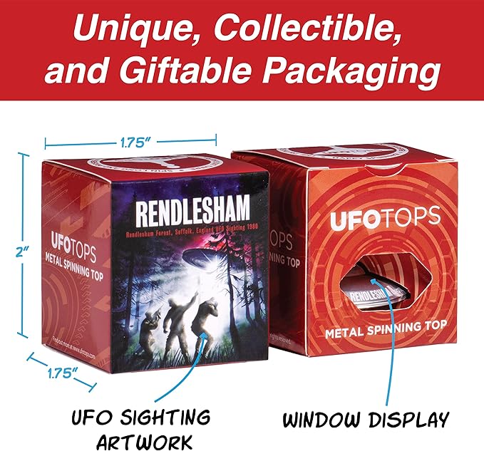 UFO Tops Rendlesham - Metal Spinning Fidget Top - Inspired by The Documented 1980 UFO Sighting in Rendlesham, England (Cosmic Silver.)