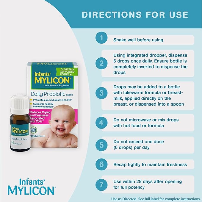 Infants' Mylicon Daily Probiotic Drops, for Colic and Fussiness, 8mL, 21 Daily Doses