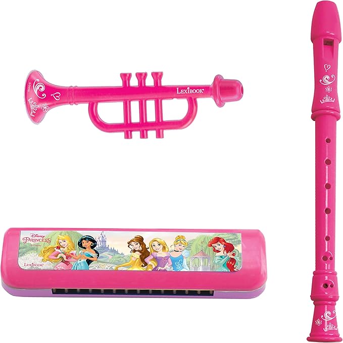 Lexibook Disney Princess, Cinderella, Belle - Set of 7 music instruments (Drum, Maracas, Castanet, Harmonica, Recorder, Trumpet, Tambourine), Musical Toy, Convenient game to carry, pink/purple, K360DP