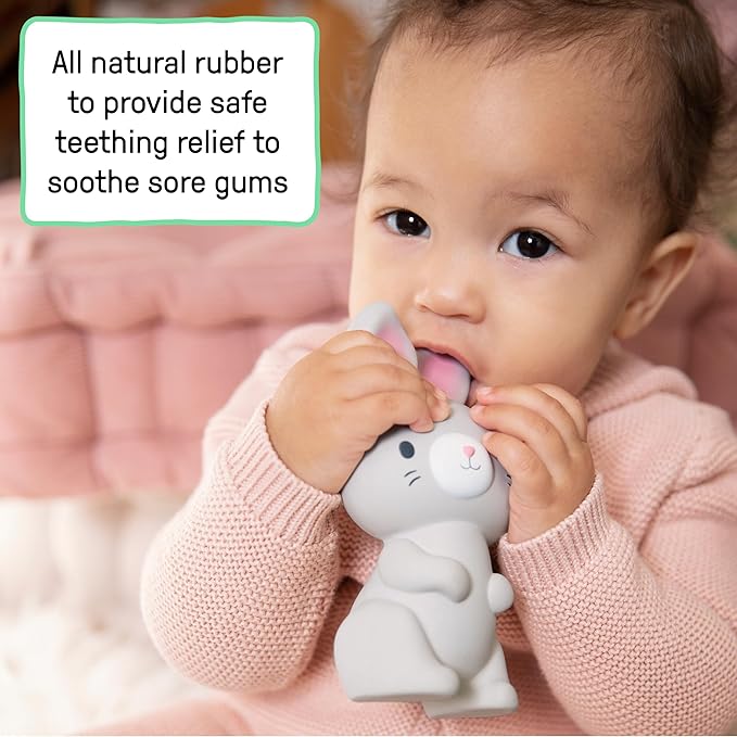Sylvi Natural Rubber Baby Teether Toy, Rabbit Teething Toy for Sore Gums 0-6 Months, Soft Sensory Chew Toy Easy to Grasp for Infants 0+ Months, Gender Neutral