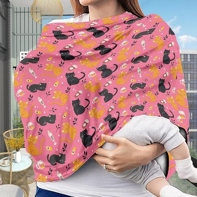 AFPANQZ Cats Soft Baby Car Seat Canopy Nursing Cover Breastfeeding Scarf Shopping Cart Covers Stroller Sunshade High Chair Cover Car Seat Covers for Girls and Boys Breathable