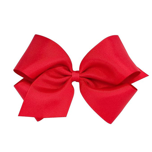 Wee Ones Girls' Classic Grosgrain Hair Bows with Plain Wrap Center, No-Slip Hair Clip, Handmade, Red, King