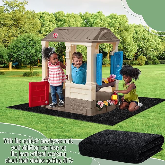 Outdoor Playhouse Mat - 57'' x 57'' Portable Outdoor Play House Activity Rug with Non Slip Backing Felt Outside Game House Play Mat Playhouse Pad Rug for Outside Home Floor