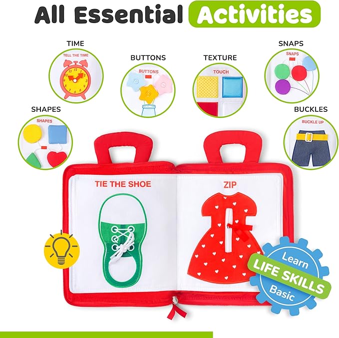 deMoca Busy Book for Toddlers 1-3, Quiet Montessori Airplane Activity Book, Travel Learning Toy Board for 1 Year Old, Gift for Boys and Girls