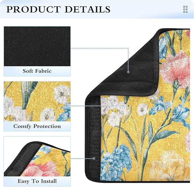 Car Seat Belt Covers Set of 2 Soft Auto Seatbelt Shoulder Pad for Adults Child Kids S Florals Carnation Delphinium Flower Yellow