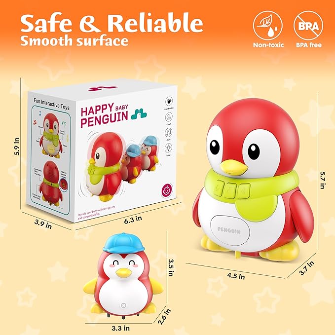 Baby Toys 6-12 Months, Musical Red Penguins Crawling Infant Toys, Early Learning Toy for Tummy Time with Light & Sound, Birthday Gifts for Babies Newborn Boys Girls 6 7 8 9 10 11 Months 1 Year Old