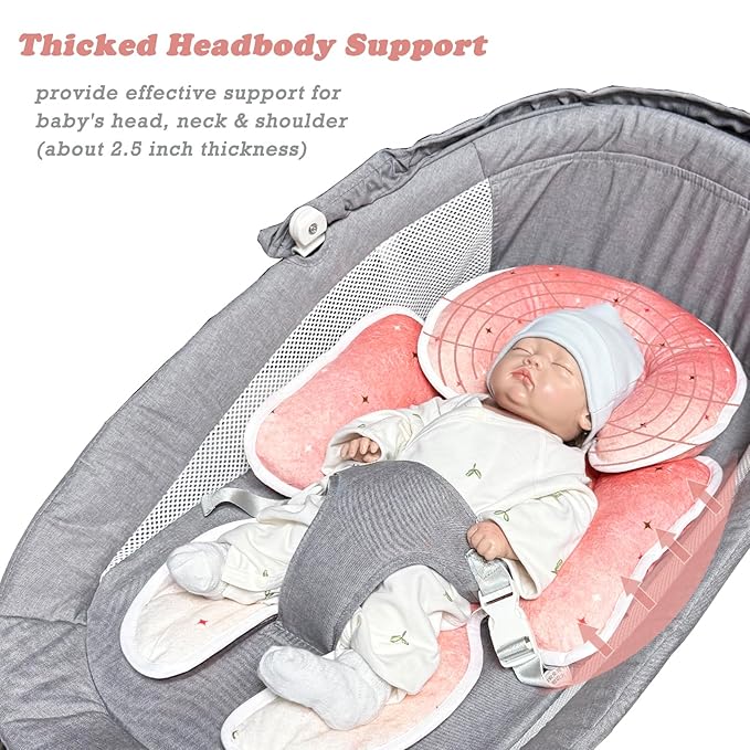 Infant Car Seat Insert, Soft Baby Car Seat Head Body for Girl Boy, Reversible Baby Carriage Pad with Strap Covers Fit Car Seat, Stroller, Bouncer, Pink Star