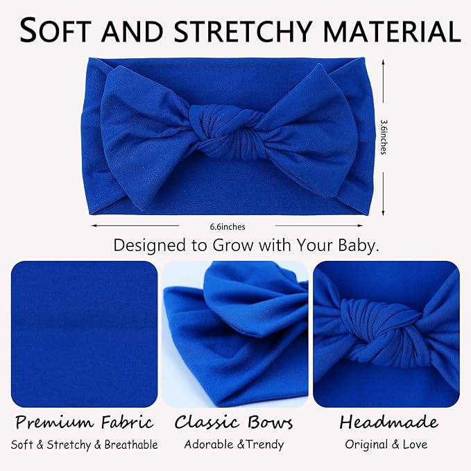 LemonSpace Handmade 4th of July,Police Day Baby Bows Premium Stretchy Soft Newborn Infant Baby Girls Boys Wraps Toddler Headbands Trendy and Classic Designs(Blue Red)