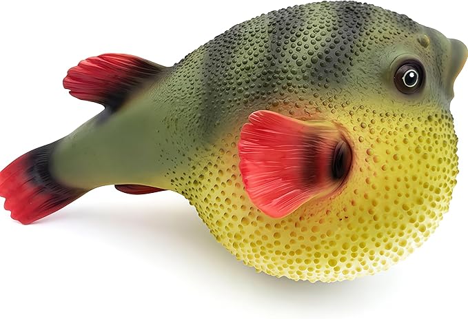 Gemini&Genius Sea Animal Pufferfish Action Figure Soft Rubber Swim Bath Toy, Realistic Ocean Fish Blowfish Toy, Educational and Role Play Toys for Kids and Collectors (Puffer fish)