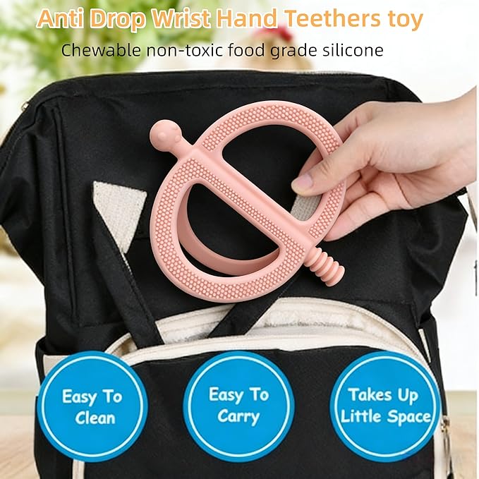 3 Pack Baby Teething Toys - Silicone Baby No-Drop Sensory Teether Toy Wrist Hand Teethers for Teething Relief, Food-Grade Newborn Essentials Chew Toys for Sucking Needs 0-12 Months